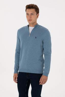 Erkek Slim Fit Yar_m Fermuarl_ Mavi Basic Kazak - U.s. polo assn фото 3