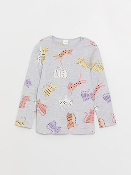 Bisiklet Yaka Bask?l? Uzun Kollu K?z ?ocuk Pijama Tak?m?