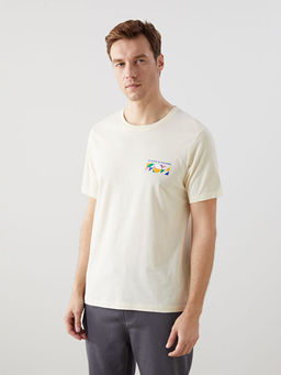 Bisiklet Yaka K?sa Kollu Bask?l? Penye Erkek Ti??rt