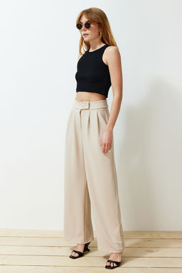 TRENDYOLMILLA Siyah C?rt C?rt Kapamal? Yuksek Bel Pileli Wide Leg/Genis Kesim Orme Pantolon TWOAW24PL00177 фото 8