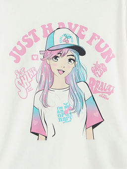 Bisiklet Yaka Bask?l? K?z ?ocuk Ti??rt