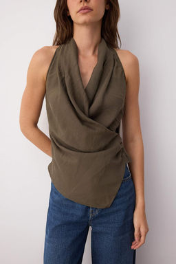 Limited Edition Haki Modal Kruvaze Dokuma Bluz TWOSS25BZ00363