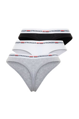 Trendyolmilla Siyah-Cok Renkli 3lu Paket Pamuklu Slogan Lastik Detayl? Tanga Orme Kulot THMSS24KU00006  фото 9