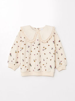 Bebe Yaka ?i?ekli K?z Bebek Sweatshirt