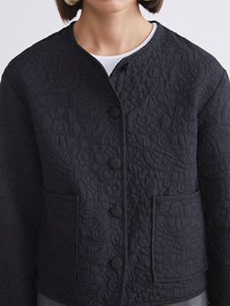 Bisiklet Yaka Kendinden Desenli Kad?n Ceket