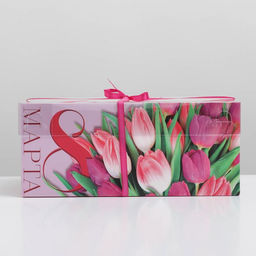 Цена за 5 шт. Коробка для капкейков, кондитерская упаковка с пластиковой крышкой, 6 ячеек 8 марта, 23?16?10 см