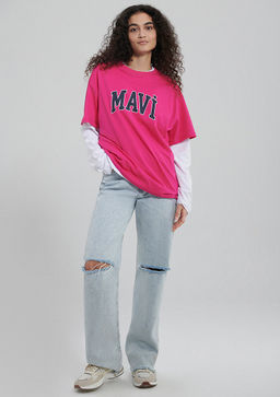 Mavi Logo Bask?l? Pembe Tisort