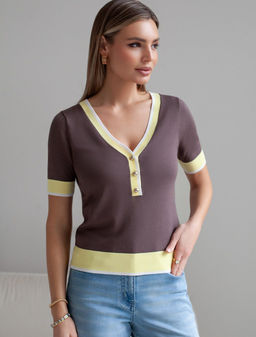 Джемпер с V-вырезом с коротким рукавом из вискозы