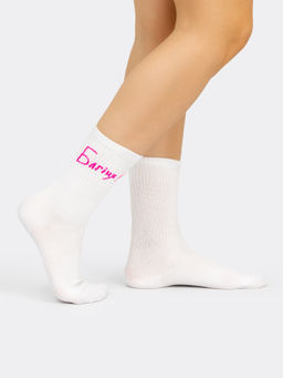 Цена за 5 пар! Носки женские белые с рисунком в виде надписи "БАГIНЯ" белый 217K-2216