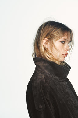 100% SUEDE LEATHER BIKER JACKET WITH COVERED BUTTONS - Zara фото 23