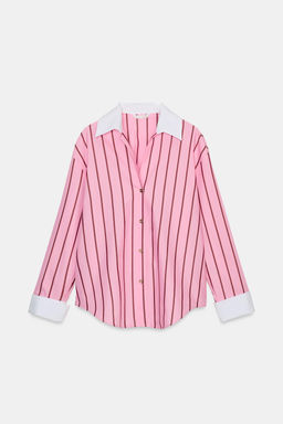 OVERSIZE STRIPED SHIRT WITH CONTRAST CUFFS - Zara фото 7
