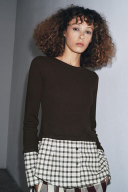 CONTRAST CHECK T-SHIRT - Zara фото 2