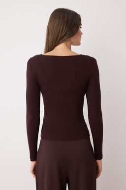 Kahverengi Premium Iplik/Ozel Iplik Fitted/Vucuda Oturan Ustu Drape Triko Kazak TWOAW26KZ00061 - Trendyolmilla фото 4