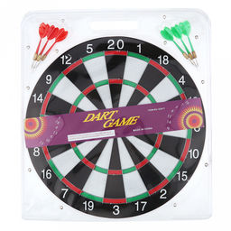 Набор для игры в дартс "В яблочко" д40см, h1см, с дротиками 6шт (красный/зеленый), большой, в блистере с ручкой (Китай)