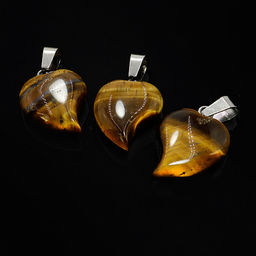 Подвеска Листочек из камня Тигровый глаз привлекает изобилие и защиту 3см