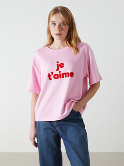 Bisiklet Yaka Bask?l? Kad?n Ti??rt