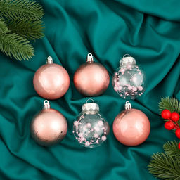 Ёлочные игрушки Мэдисон, шары новогодние, d=6 см, набор 6 шт., бусинки, розовый - Зимнее волшебство фото 3
