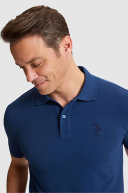 Erkek A__k Lacivert Slim Fit Polo Yaka Basic Ti__rt