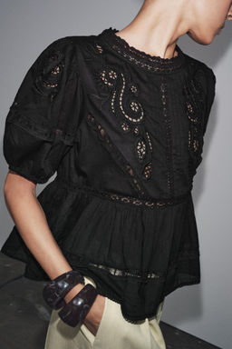 ZW COLLECTION ROMANTIC EMBROIDERED BLOUSE - Zara фото 9