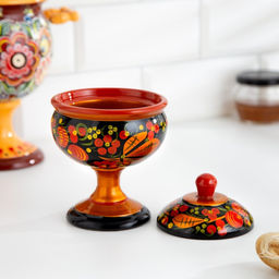 Конфетница с крышкой на ножке Секрет, дерево, хохлома - Simaland фото 2