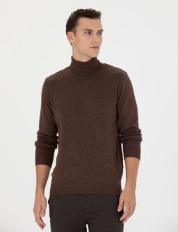 Kahverengi Slim Fit Bal_k__ Yaka Basic Triko Kazak