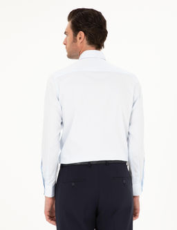 Голубая классическая хлопковая рубашка приталенного кроя - Cacharel фото 5