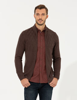 A__k Kahverengi Slim Fit Fermuarl_ Triko H_rka