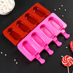 Форма для мороженого Доляна Эскимо малое, силикон, 21.5?12.5?2 см, 4 ячейки (6.9?3.8 см), МИКС  фото 10