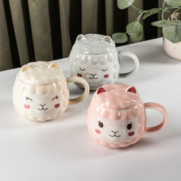 Кружка керамическая с крышкой «Лама», 380 мл, цвет МИКС