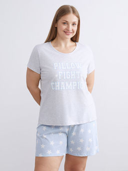 Bisiklet Yaka Bask?l? Kad?n Pijama ?st