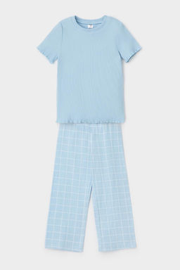 Crockid _ К 1633/небесно-голубой,двойная клетка пижама дет