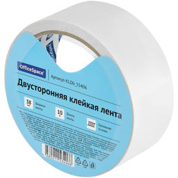 Цена за 2 шт. Клейкая лента двухсторонняя 38мм*10м "OfficeSpace" (KLDb_55406) на бумажной основе, плотность 80мкм