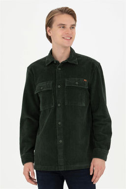 Мужская зеленая рубашка с длинным рукавом