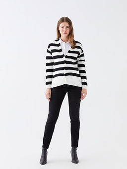 V Yaka Renk Bloklu Uzun Kollu Hamile Triko H?rka