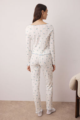 Pembe %100 Pamuklu Cicekli Kurdele/Fiyonklu Fitilli/Pointel Orme Pijama Tak?m? THMAW26PT00070 - Trendyolmilla фото 4