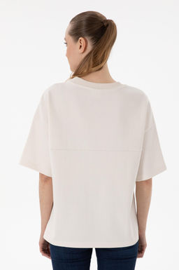 Kad_n Krem Oversize Bisiklet Yaka Ti__rt