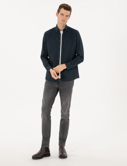 Lacivert Regular Fit Uzun Kollu G_mlek