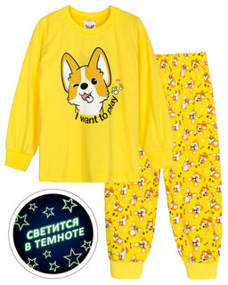 Скидка 10%! Пижама детская 91225 желтый корги 650 Lets go