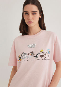Looney Tunes Bask?l? Pembe Tisort