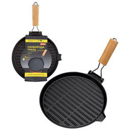 Сковорода-гриль чугунная с деревянной складн.руч. круглая, PADELLA, диа 26 см,Mallony арт.985059