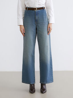 Beli Kemerli Wideleg Kad?n Jean Pantolon