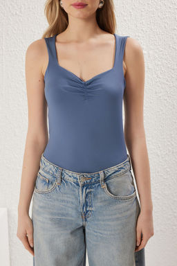 TRENDYOLMILLA Indigo Buzgu/Drape Detayl? Fitted/Vucuda Oturan C?tc?tl? Esnek Orme Body TWOSS25BD00005  фото 4