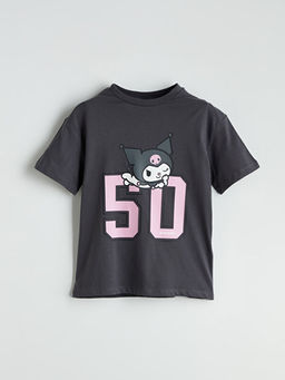 Bisiklet Yaka Kuromi Bask?l? K?z ?ocuk Ti??rt