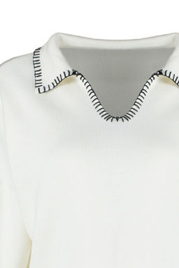 Ekru Polo Yaka Pamuklu Genis Kal?p Triko Kazak TWOAW24KZ00981 - Trendyolmilla фото 7