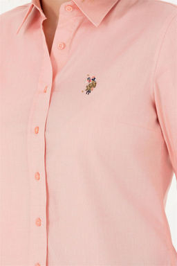 Женская базовая рубашка лососевого цвета с длинным рукавом - U.s. polo assn фото 7