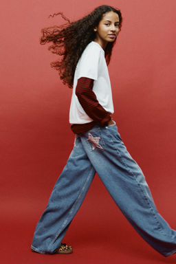 ANIMAL PRINT PATCH WIDE-LEG JEANS - Zara фото 6