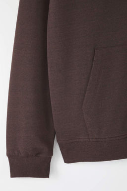 Koyu Kahverengi Oversize/Genis Kesim Kapusonlu Ici Polar/S?cak Tutan Sweatshirt TMNAW23SW00195