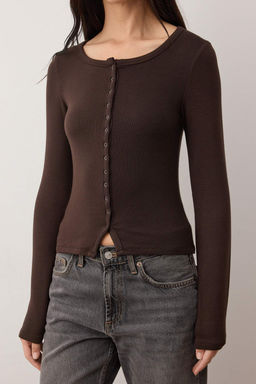 Koyu Kahverengi Onu Full C?tc?tl? Fitted/Vucuda Oturan Orme Bluz TWOAW26BZ00193