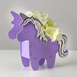 Кашпо деревянное 21.5721 см уникальное Единорог, сиреневый белый