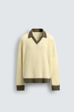 CONTRAST KNIT POLO SHIRT WITH WOOL